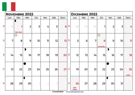 calendario novembre dicembre 2022