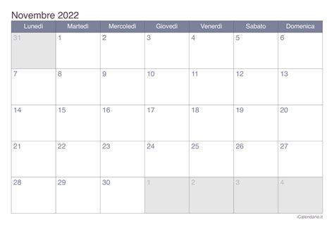 calendario novembre dicembre 2022 da stampare