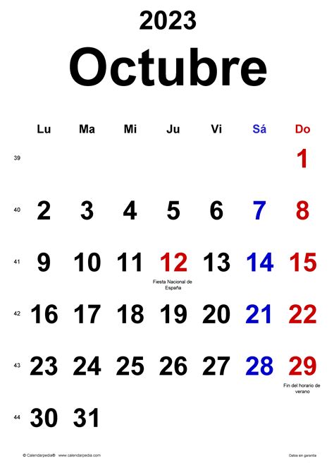 calendario octubre 2023 con festivos