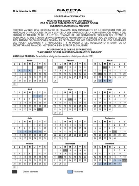 calendario oficial 2021 edomex
