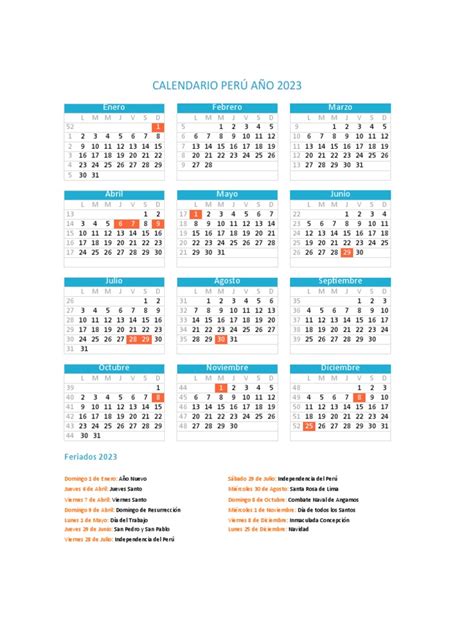 calendario peru 2023 con feriados