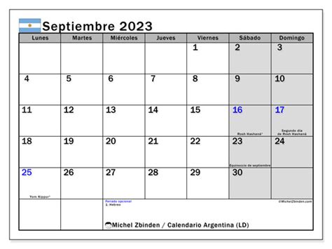 calendario septiembre 2023 argentina