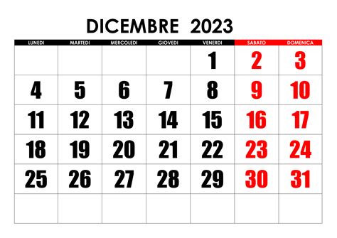 calendario settembre dicembre 2023