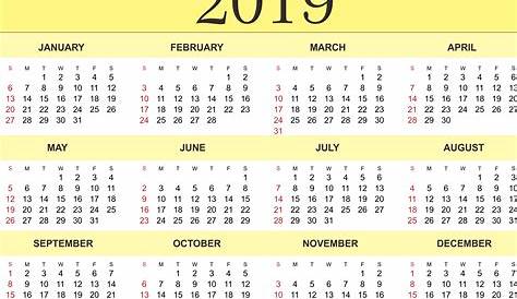 2019 Calendar (PDF, Word, Excel)