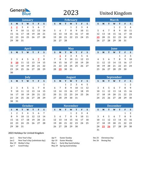 calendars for 2023 uk