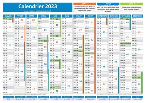calendrier 2023 avec jours fériés