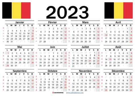 calendrier 2023 belgique gratuit