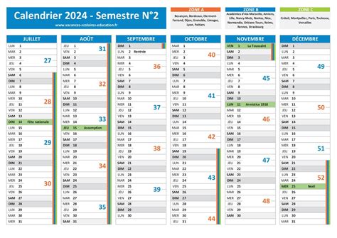 Calendrier 2024 2Er Semestre