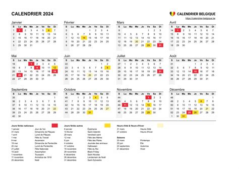 calendrier 2024 belgique wallonie