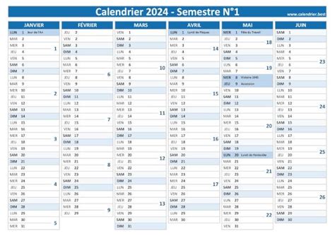 calendrier 2024 semaine par semaine