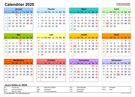 calendrier 2025 semaine 1