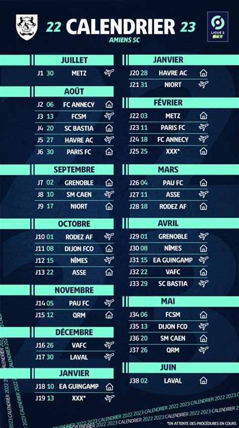 calendrier amiens sc ligue 2