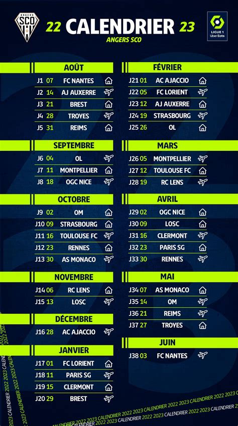 calendrier angers sco 2023 2024