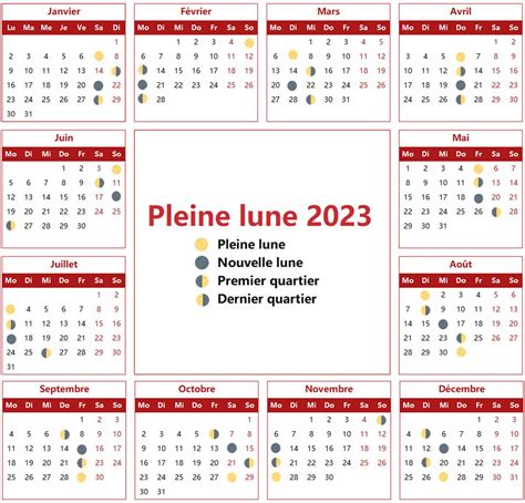 calendrier avec les lunes 2023