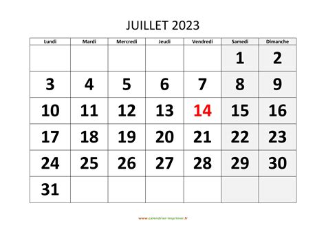 calendrier de juillet 2023