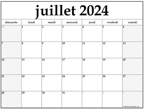 calendrier de juillet 2024