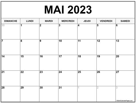 calendrier du mois de mai 2023