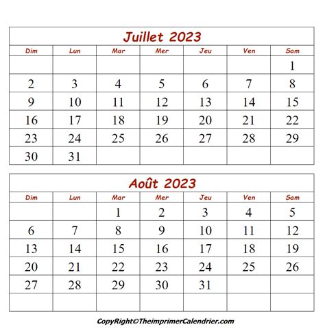 calendrier juillet aout 2023 avec horoscope