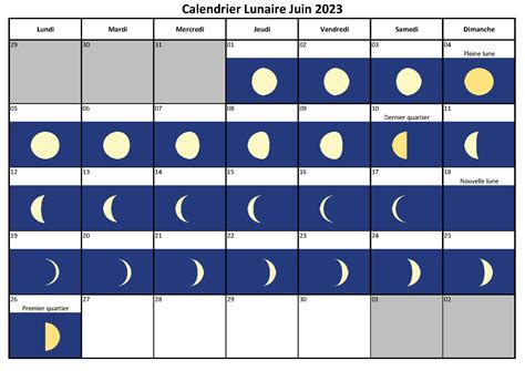 calendrier juin 2023 avec phases de lune