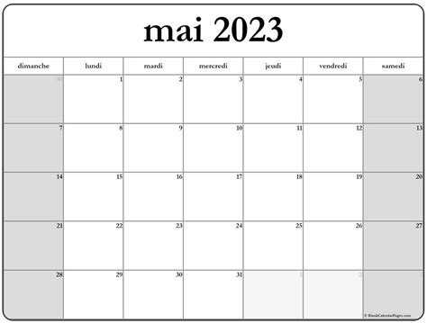 calendrier mai 2023 avec semaine