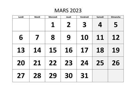 calendrier mars 2023 pdf