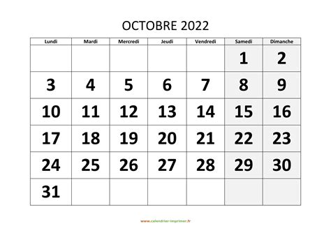 calendrier octobre 2022 pdf