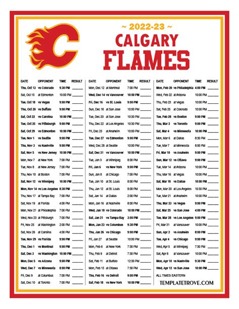 calgary flames printable home schedule 2022