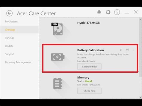 calibrate your battery using acer care center