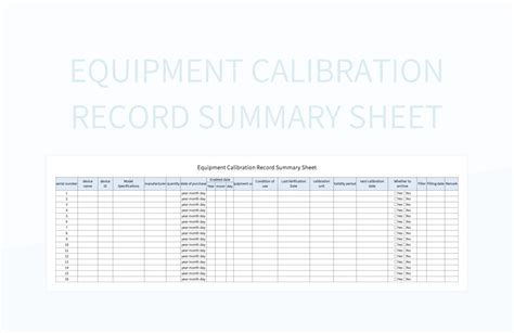 Calibration Record Format Excel