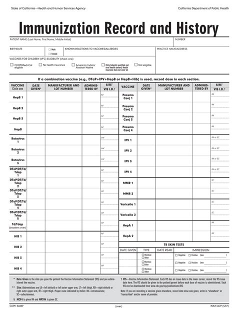 California Immunization Records Fill Out and Sign Printable PDF