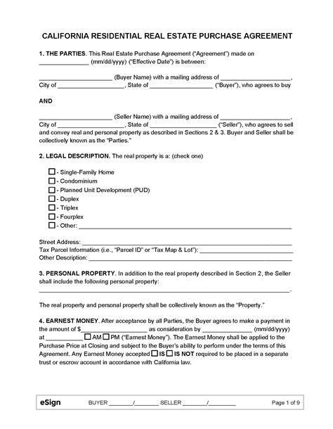 Real Estate Purchase Agreement Form Legal Templates