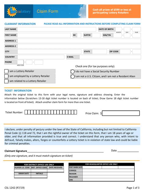 california lottery scratchers claim form