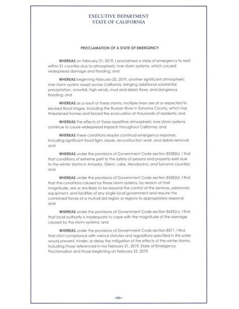 california state of emergency proclamation