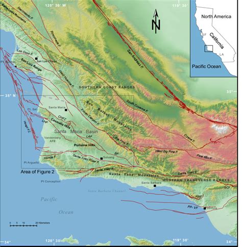 california transverse mountain ranges map
