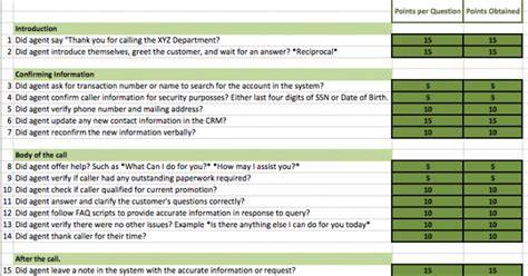 call center quality assurance form template