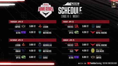 call of duty league schedule