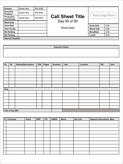 Call Sheet Google Docs Template