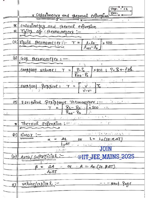 Calorimetry Jee Mains Notes