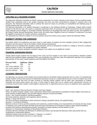 caltech transfer deadline