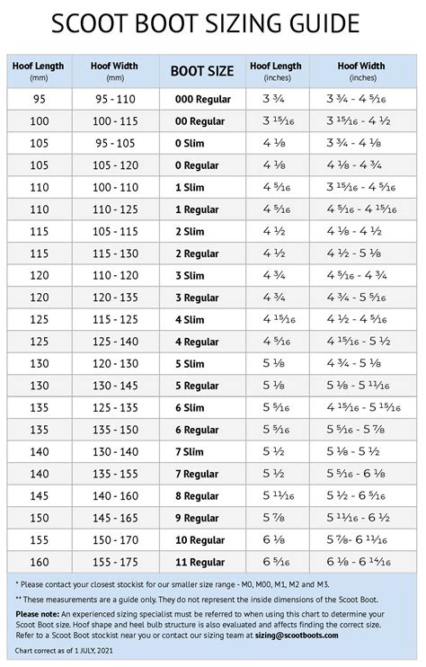 cam boot sizing chart