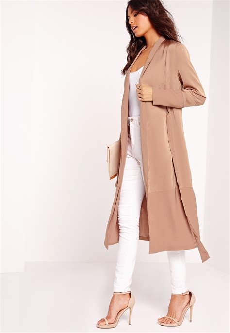 camel duster coat missguided