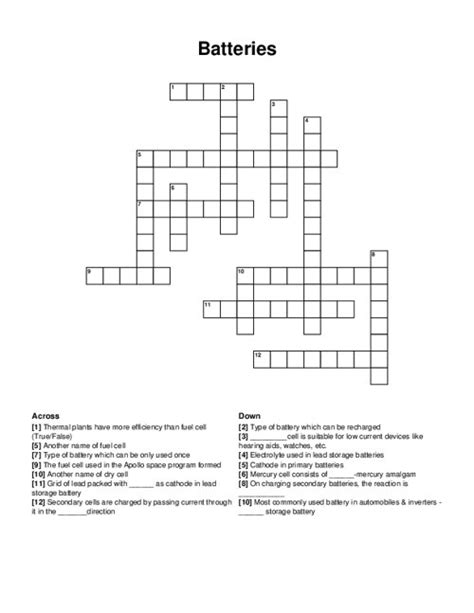 Camera Batteries Crossword