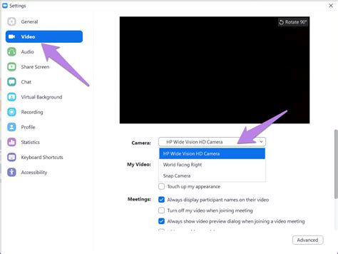 camera settings for zoom meeting