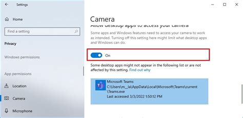 camera won t work on teams