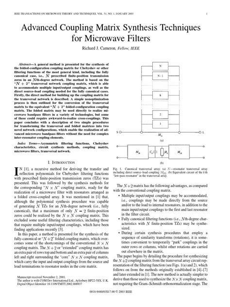 Cameron Advanced Coupling Matrix Synthesis