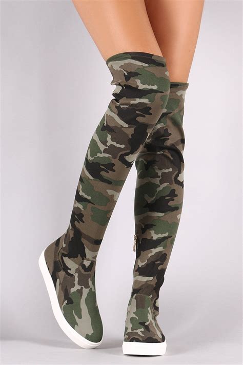 home.furnitureanddecorny.com:camouflage round toe over the knee sneaker boots
