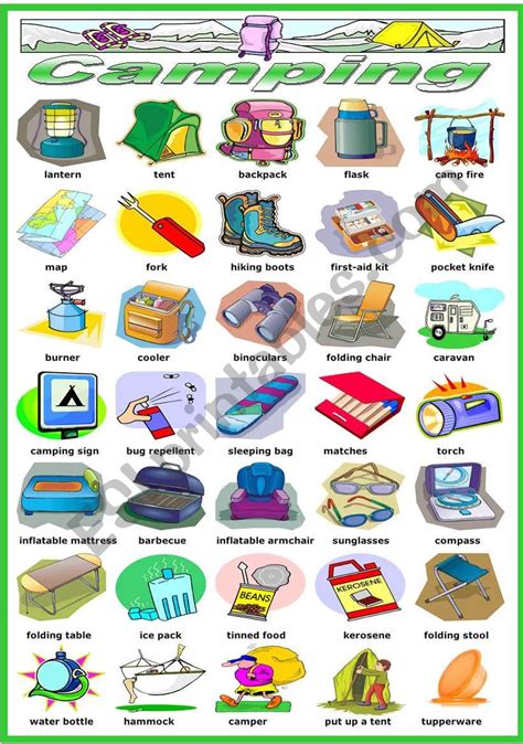 Camping Pictionary Words