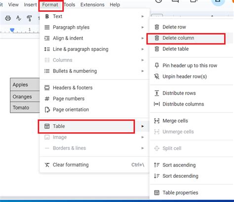 can't delete table in google docs