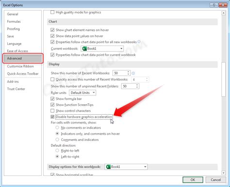 Can't Find Disable Hardware Graphics Acceleration Excel
