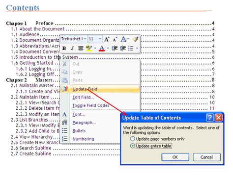 Can't Modify Table Of Contents Word